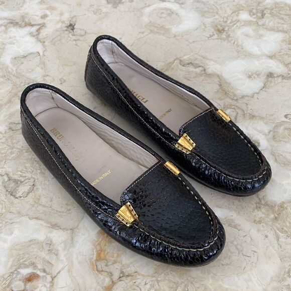 Bruno Magli Snake Embossed Leather Driving Flats Loafers - Picture 2 of 15